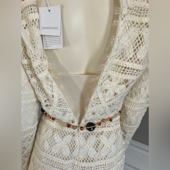 ZIMMERMANN Cira Ivory Ribbon Lace Tassel Midi Belted Dress sz 1 NWT 950$ - Picture 12 of 15